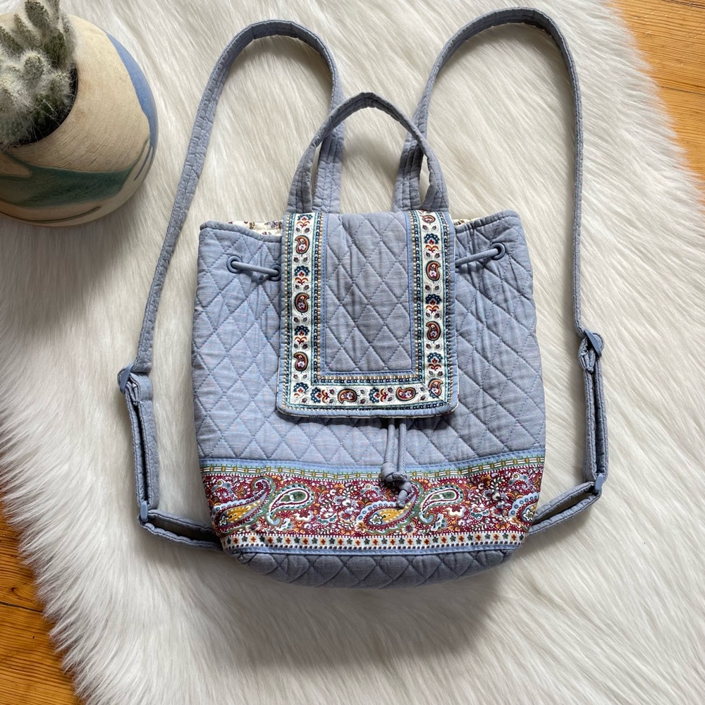 Vera Bradley Light Blue Quilted Paisley Accent Backpack - Picture 7 of 16